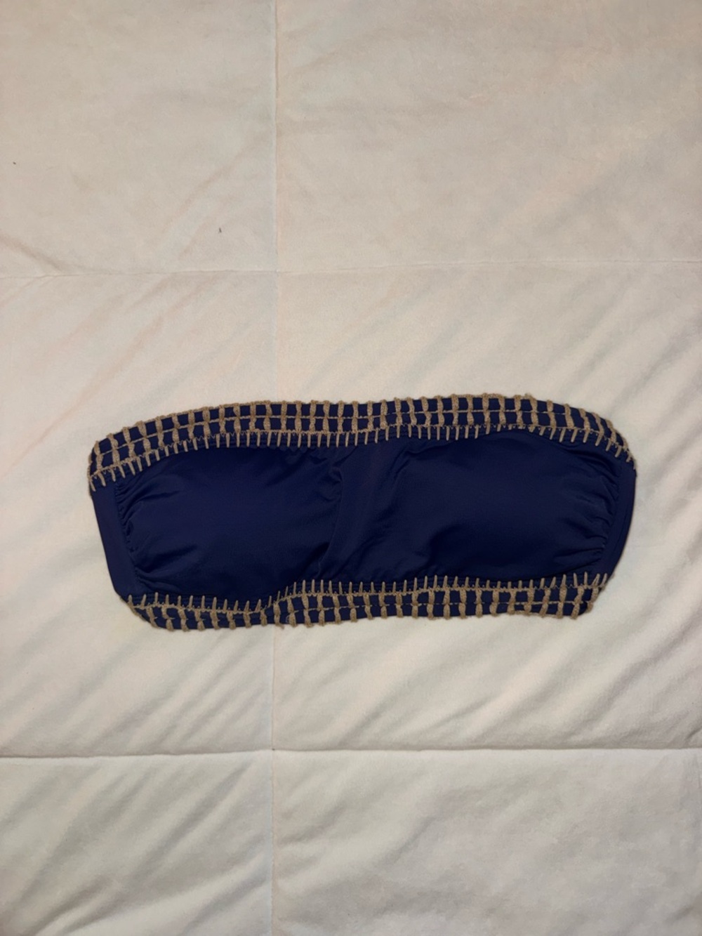 Gianni Bini Navy Bandeau Top with Tan Crochet Trim